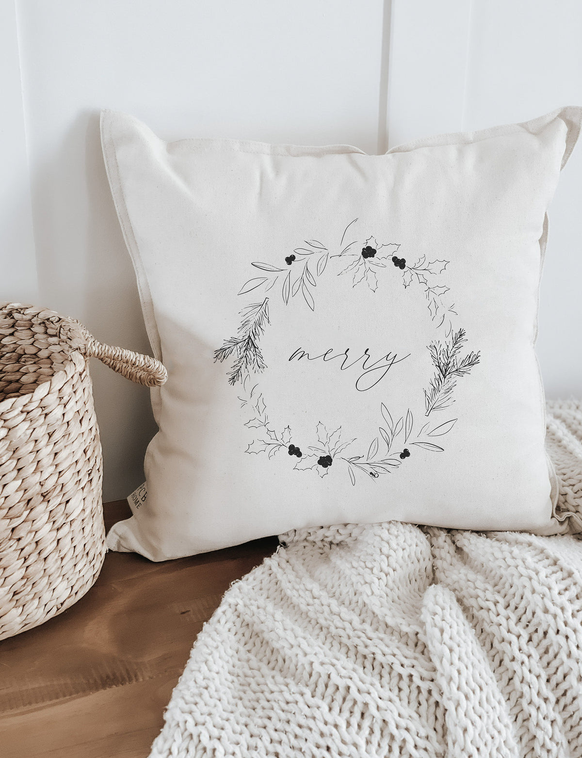 Throw Pillows - Merry Christmas Wreath