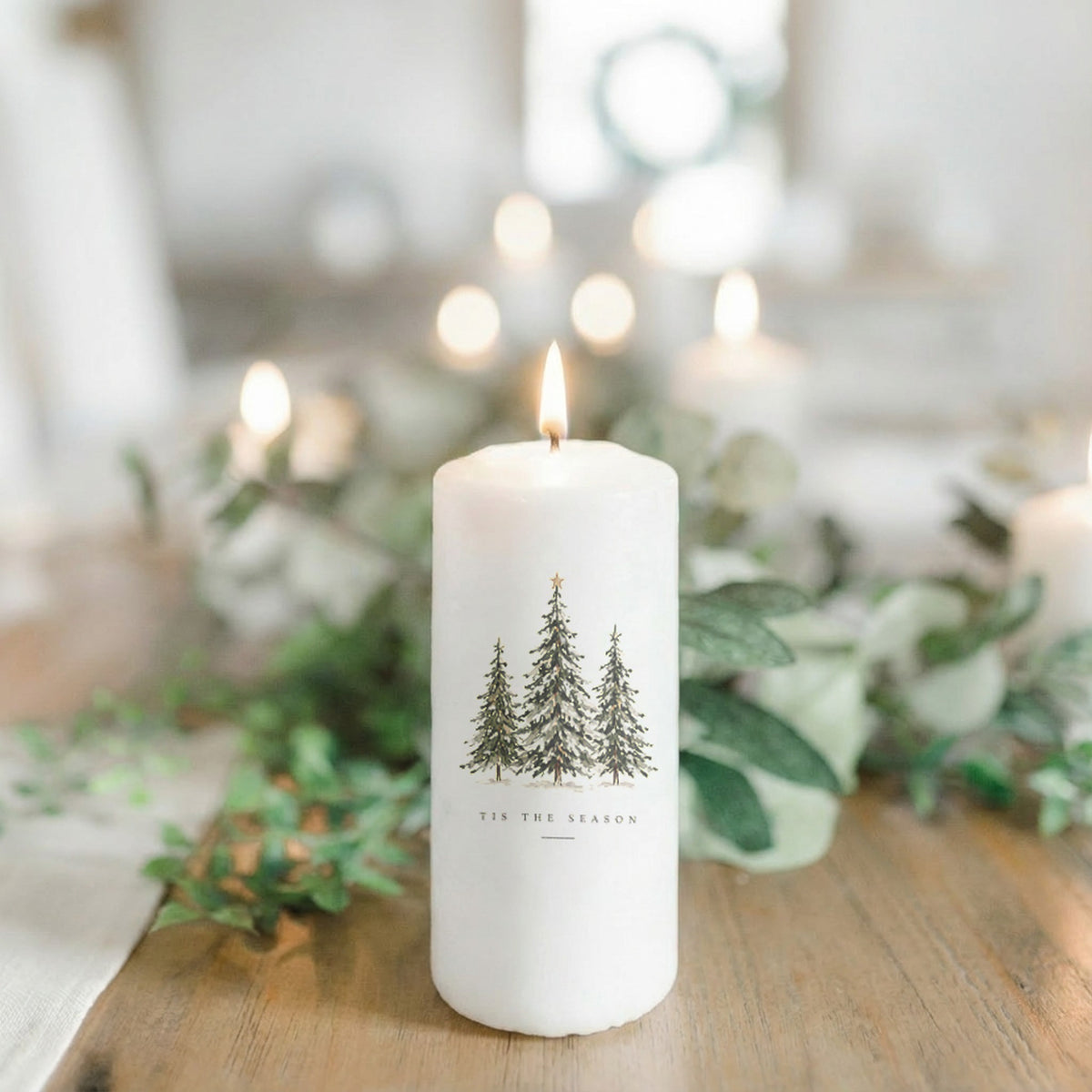 Tis The Season Printed Christmas Pillar Candle
