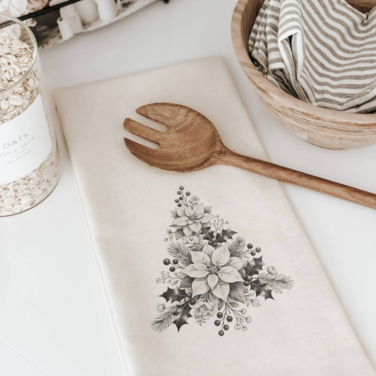 Floral Tree Foliage Christmas Tea Towel