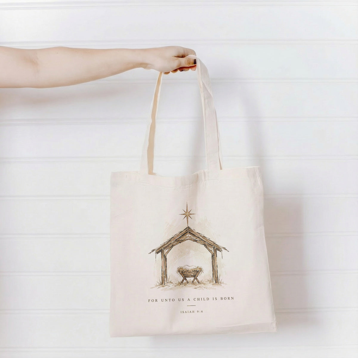 Unto Us Manger Christmas Cotton Tote Bag