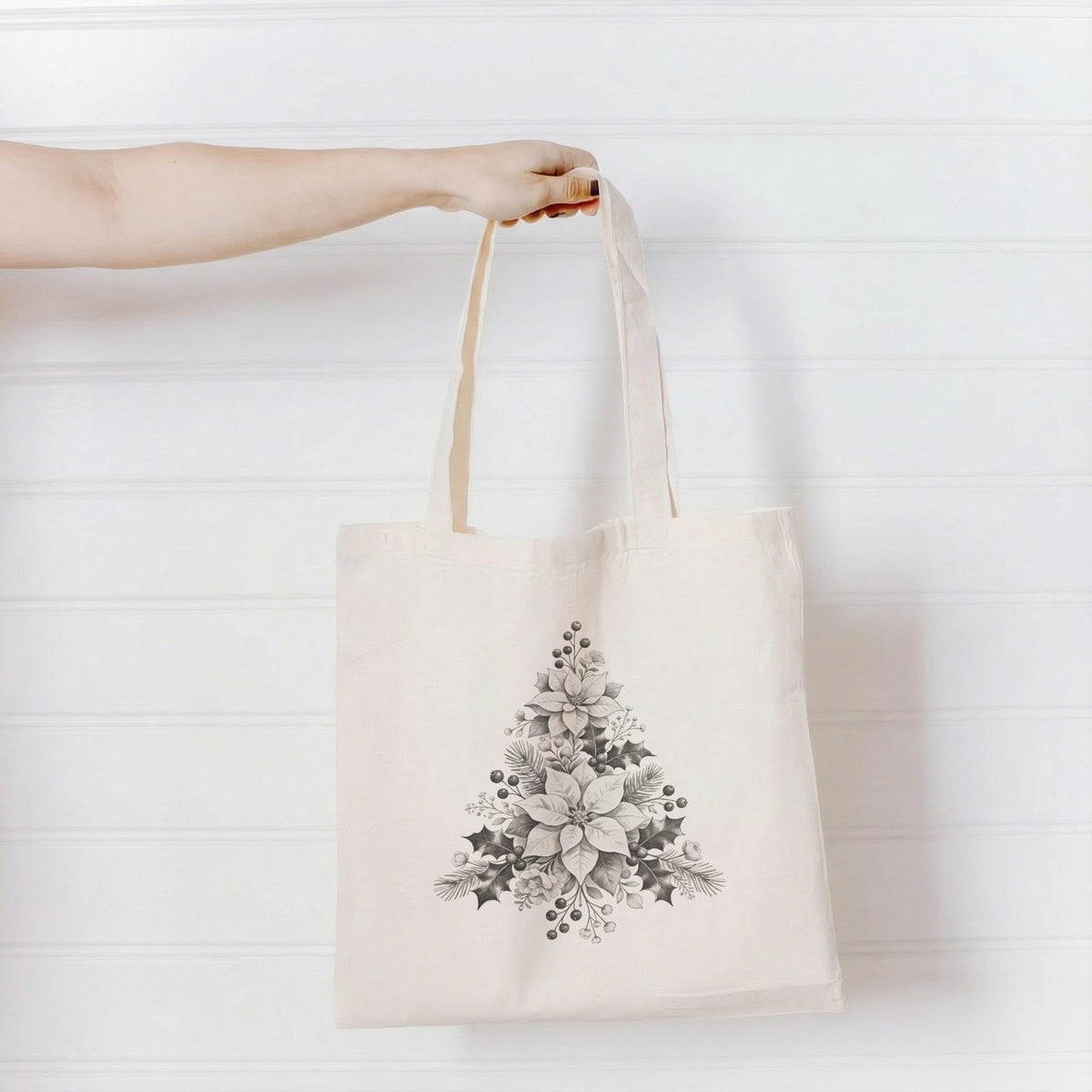 Floral Tree Foliage Christmas Cotton Tote Bag