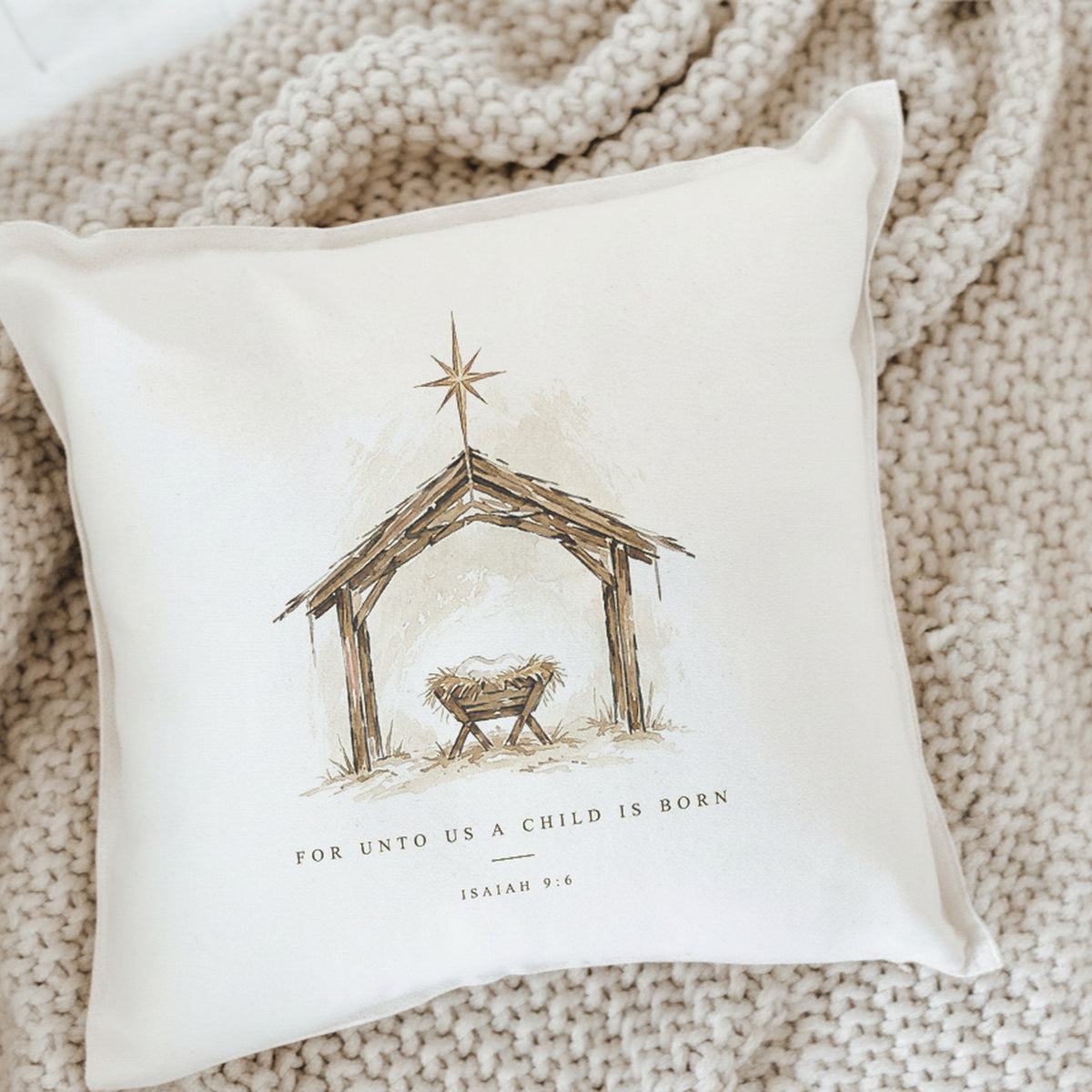 Nativity Throw Pillow with Isaiah 9:6 Scripture