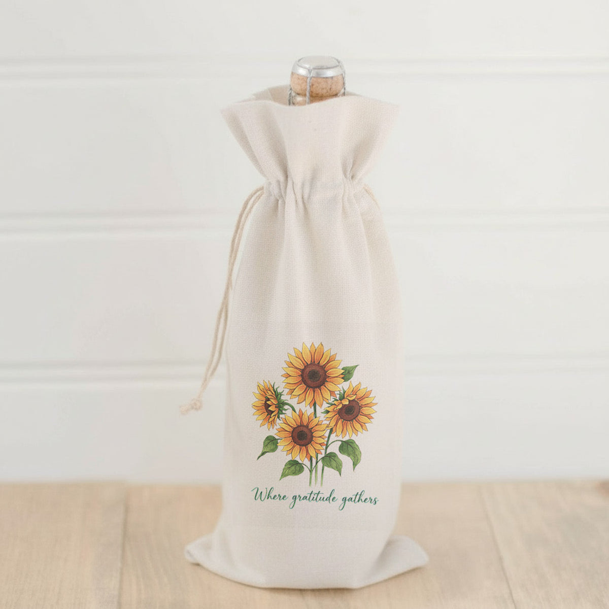 Where Gratitude Gathers Sunflower Wine Bottle Gift Bag