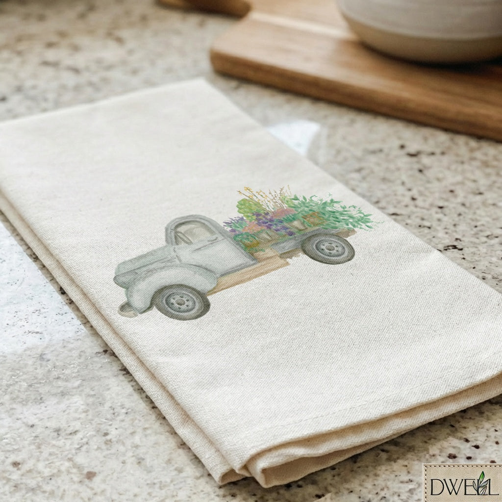 Tea Towel - Floral Truck Watercolor