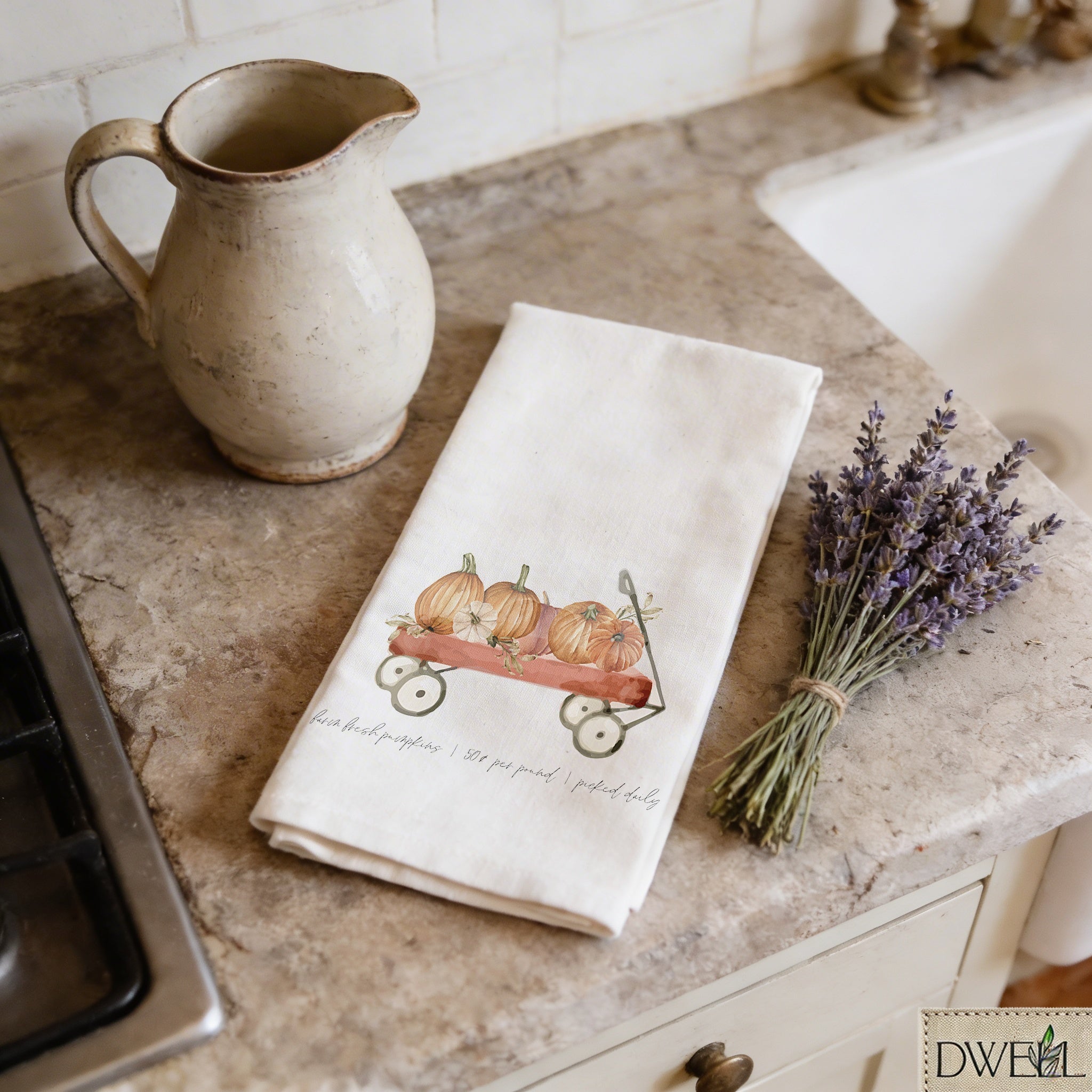 Tea Towel - Pumpkin Wagon Watercolor