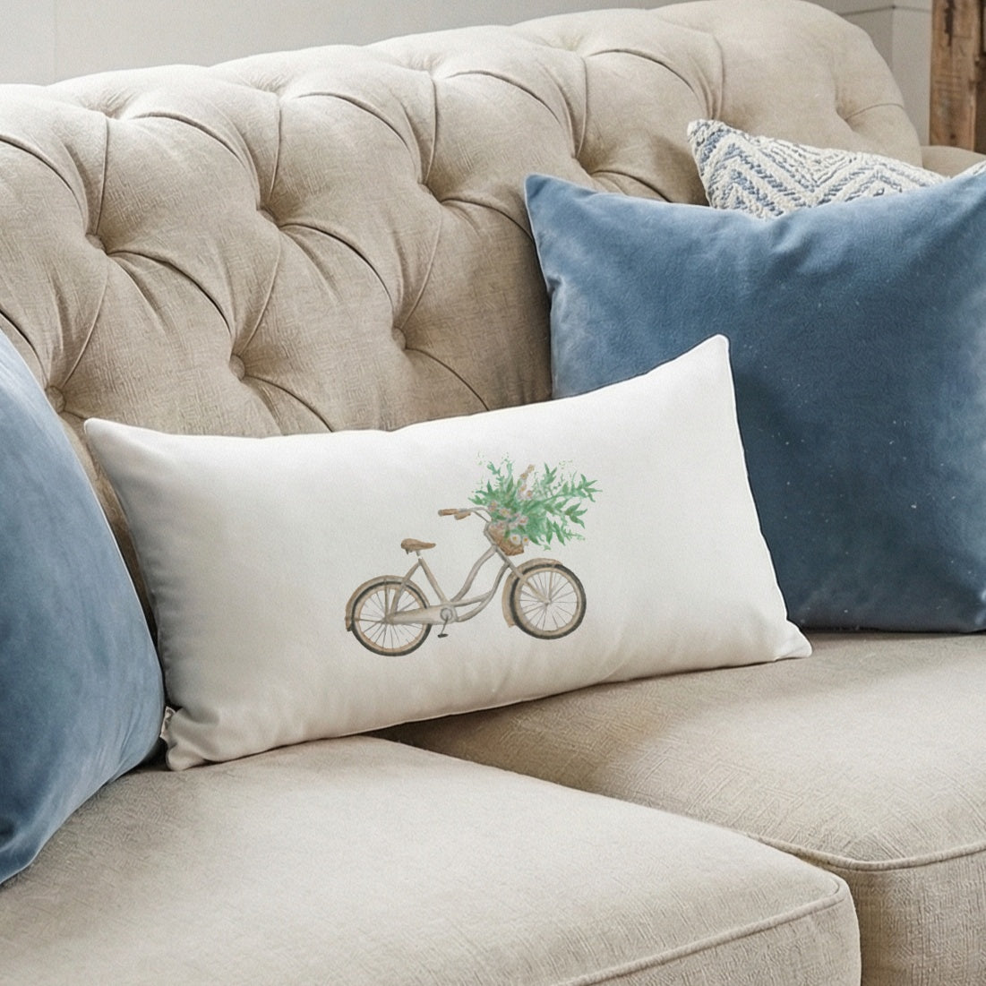 Lumbar Pillows - Floral Bike Watercolor