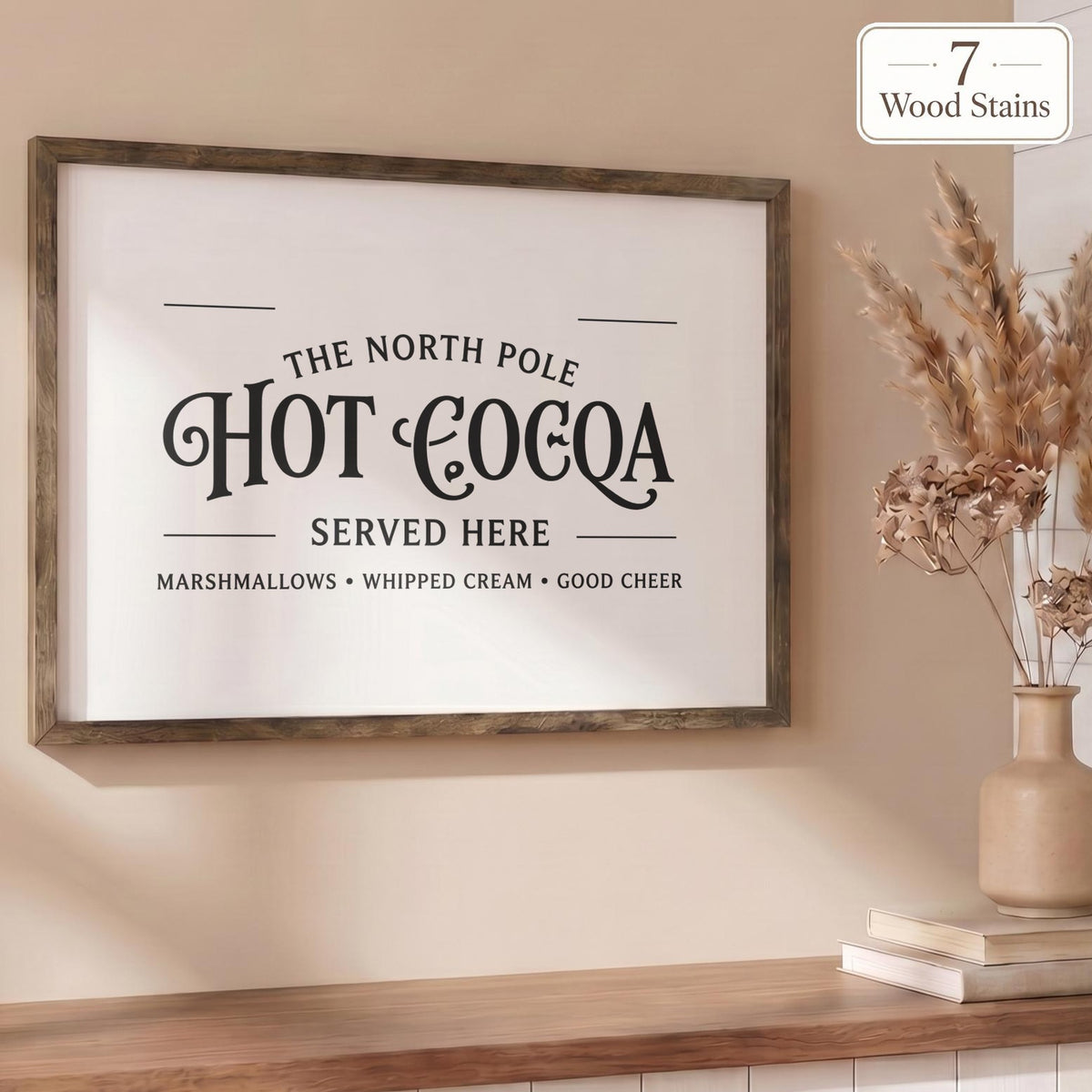 North Pole Hot Cocoa Christmas Wood-Framed Sign
