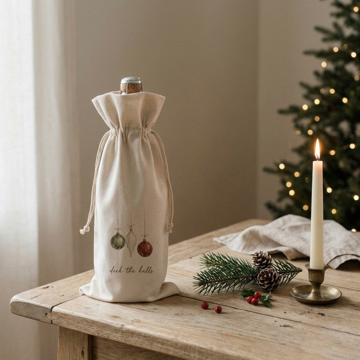 Deck the Halls Christmas Wine Bottle Gift Bag