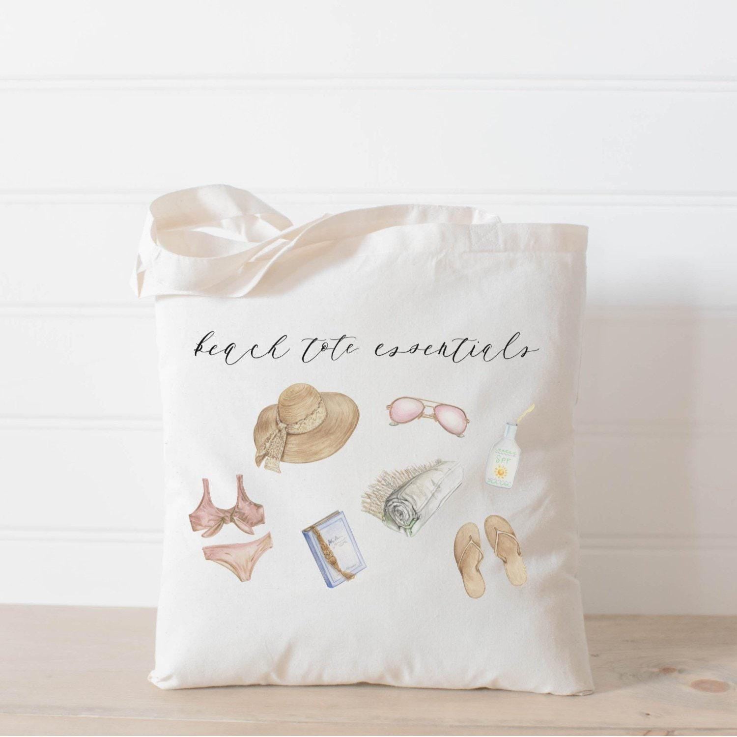 Tote Bags - Beach Essentials Watercolor