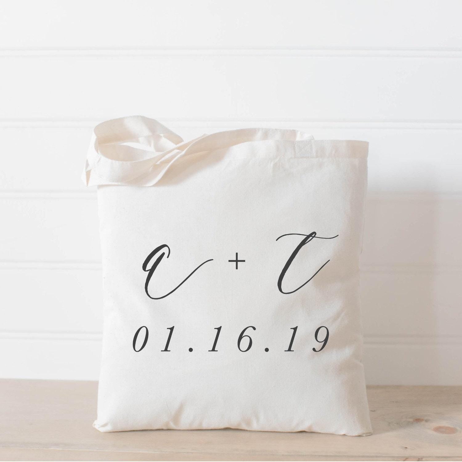 Personalized Tote Bags - Personalized Two Initials and Date