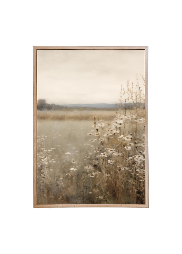 Neutral Daisies Wood Framed Print