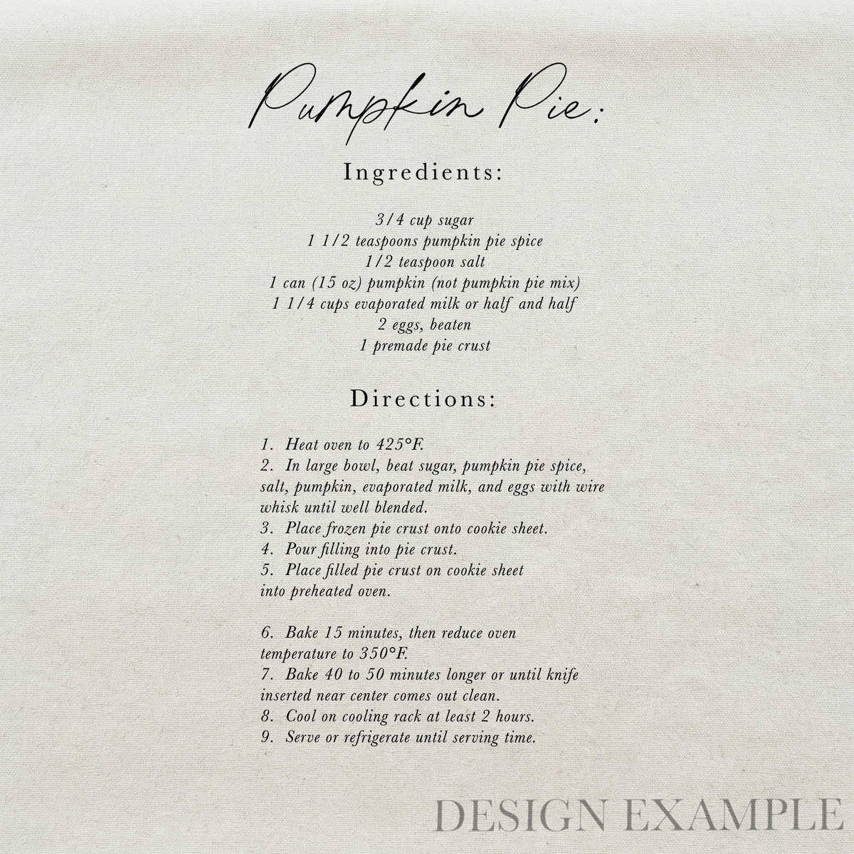 Tea Towel - Pumpkin Pie Recipe