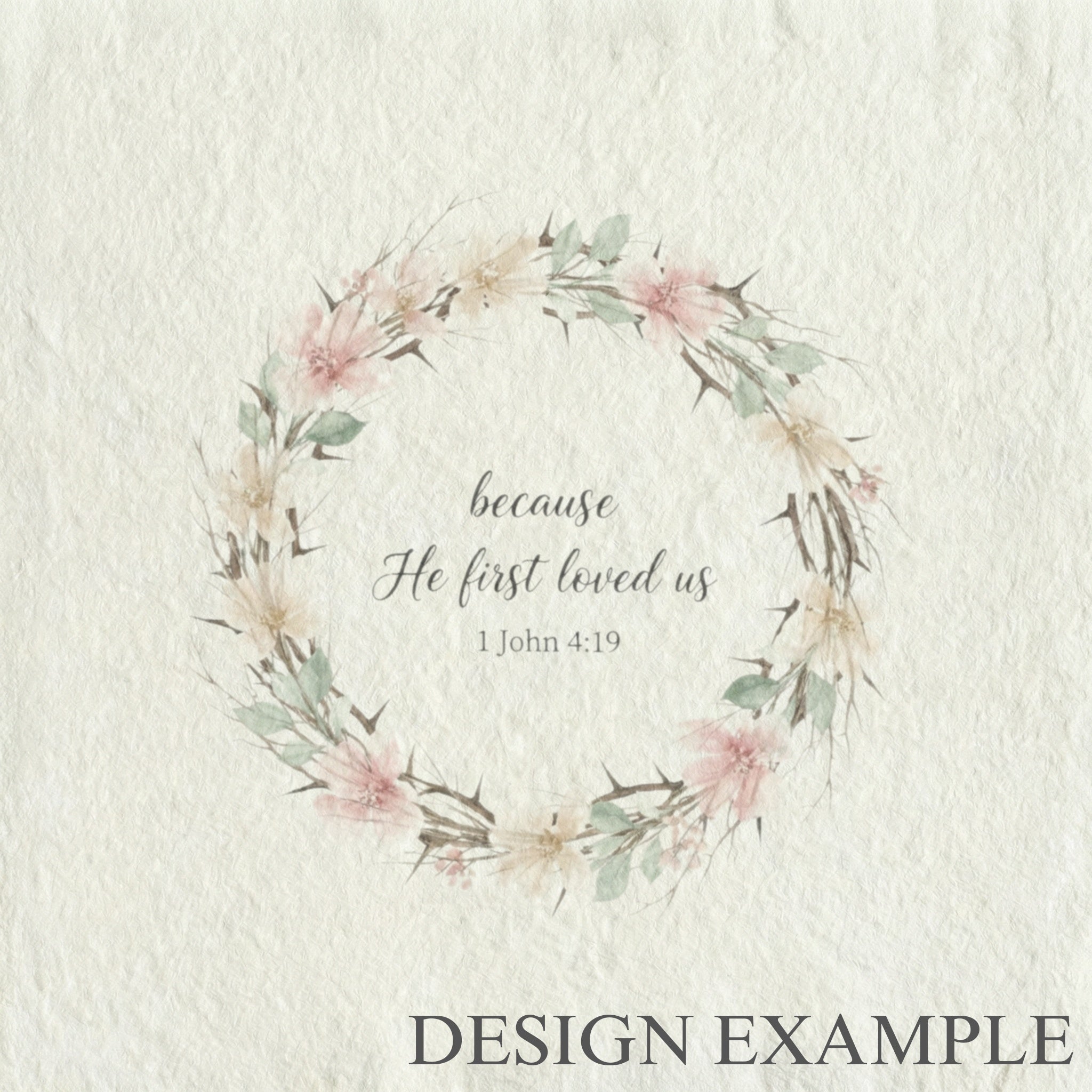 Glass Table Frames & Cards - He First loved Wreath