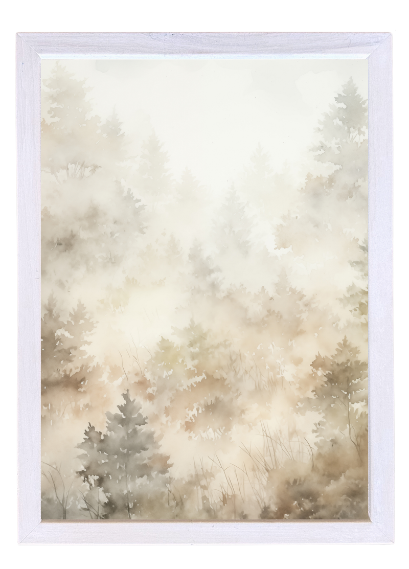 Neutral Tree Pattern Wood Framed Print