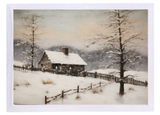 Snowy Cabin Wood Framed Print