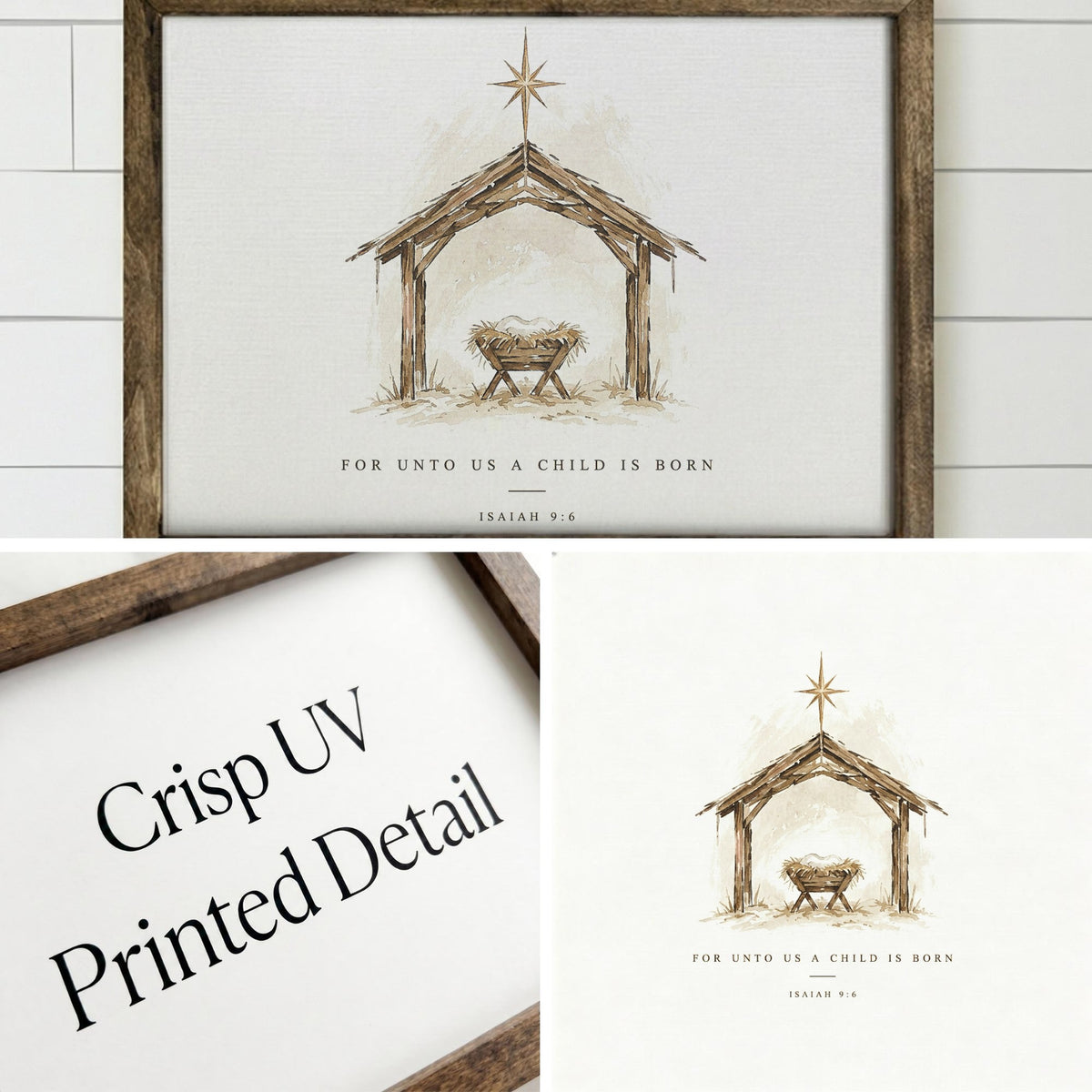 For Unto Us a Child Is Born Nativity Wood-Framed Sign