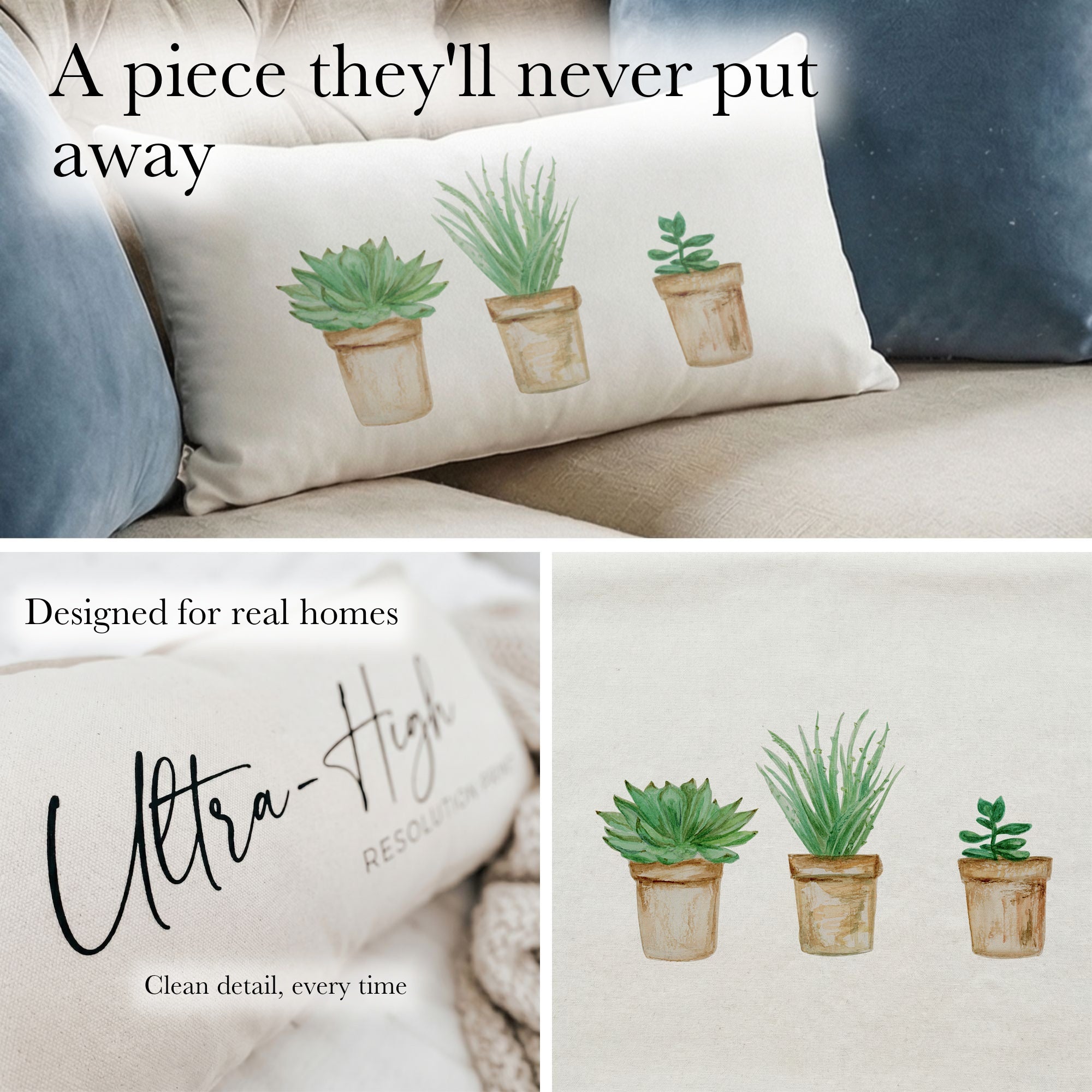 Lumbar Pillows - Succulent Pots Watercolor