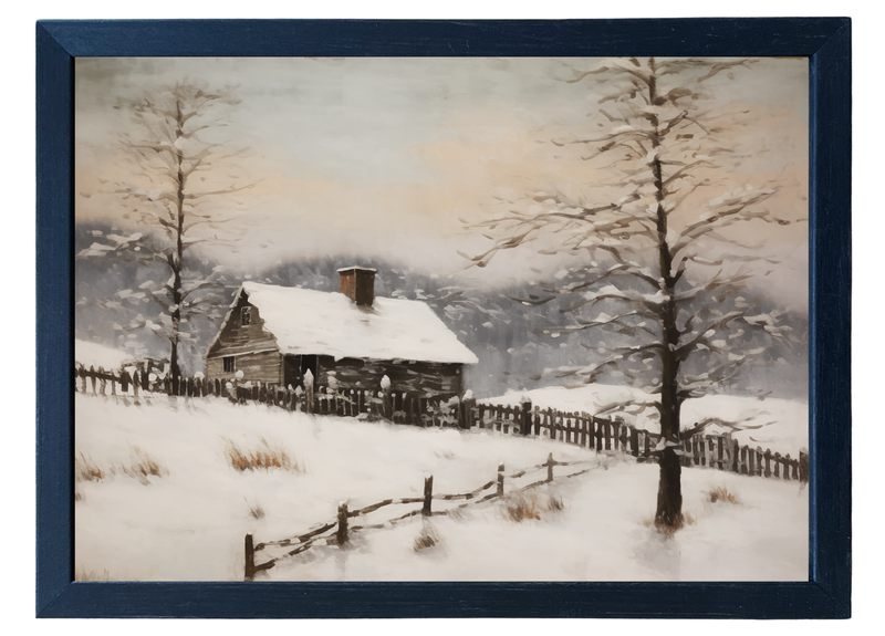 Snowy Cabin Wood Framed Print