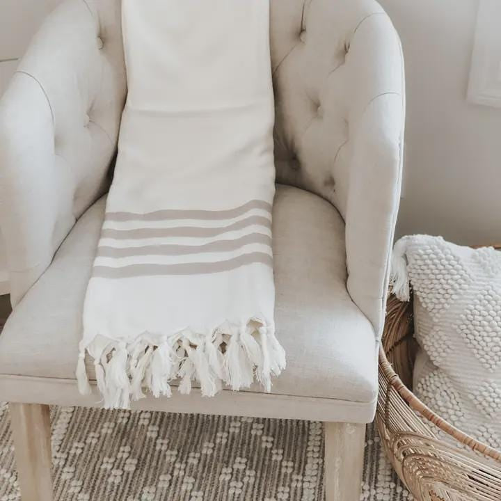 Throw Blankets - Neutral Grey Tan Striped Throw Blanket