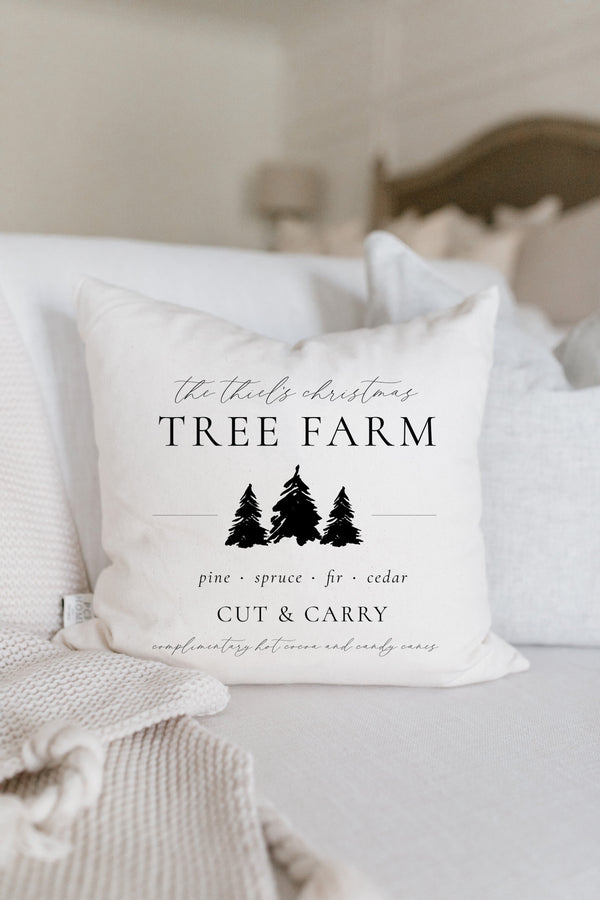 Personalized Calligraphy Tree Farm Pillow