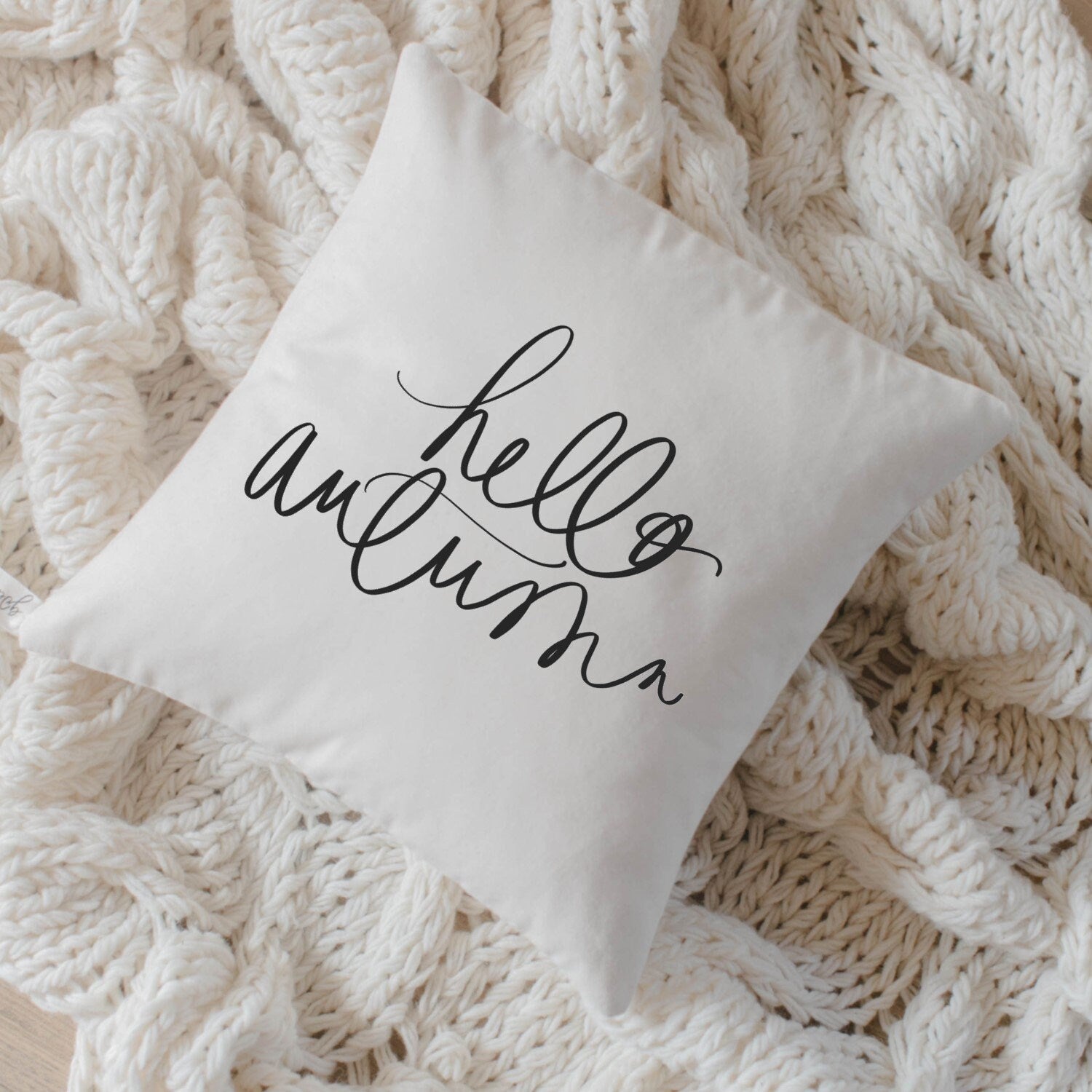 Throw Pillow - Hello Autumn, calligraphy, home decor, fall decor, housewarming gift, cushion cover, throw pillow, seasonal pillow
