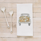 Watercolor Tea Towel - Pumpkin Truck - housewarming gift, fall decor, kitchen, flour sack dish cloth, autumn, thanksgiving, seasonal
