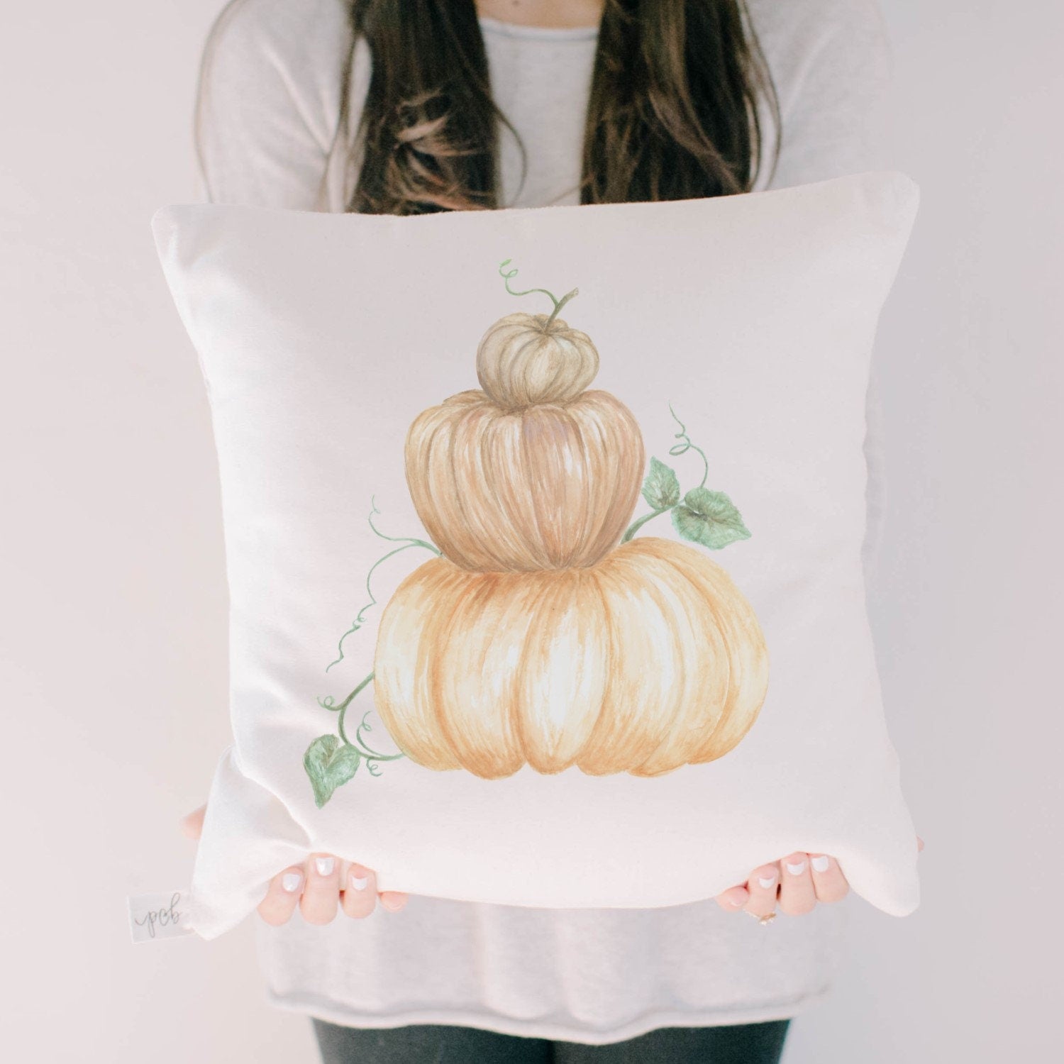 Throw Pillow - Pumpkin Stack Watercolor, calligraphy, home decor, fall decor, housewarming gift, cushion cover, throw pillow, seasonal