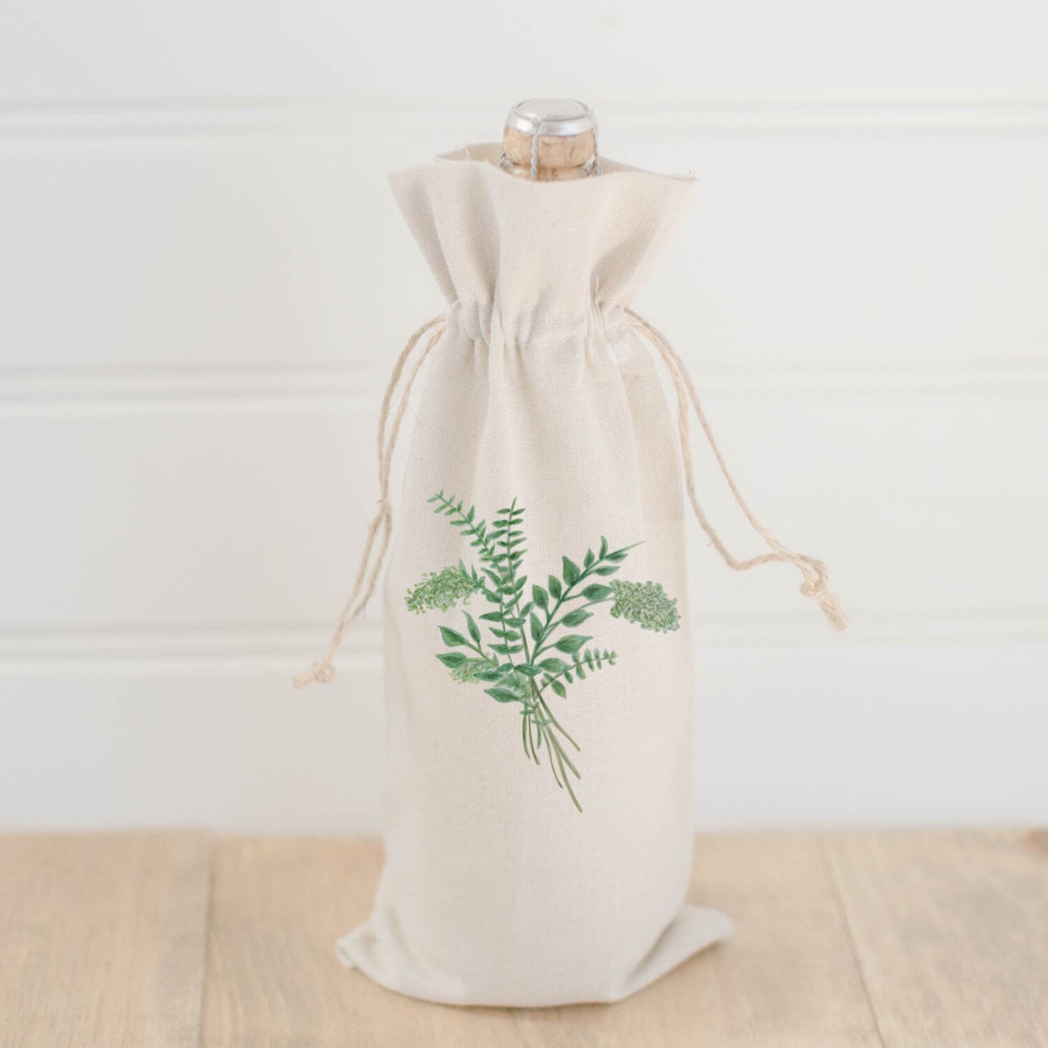 Wine Bag - Eucalyptus Bunch Watercolor - Spring Lifestyle Decor, Summer Greenery, Hostess Gift, Birthday Present, All Natural Organic