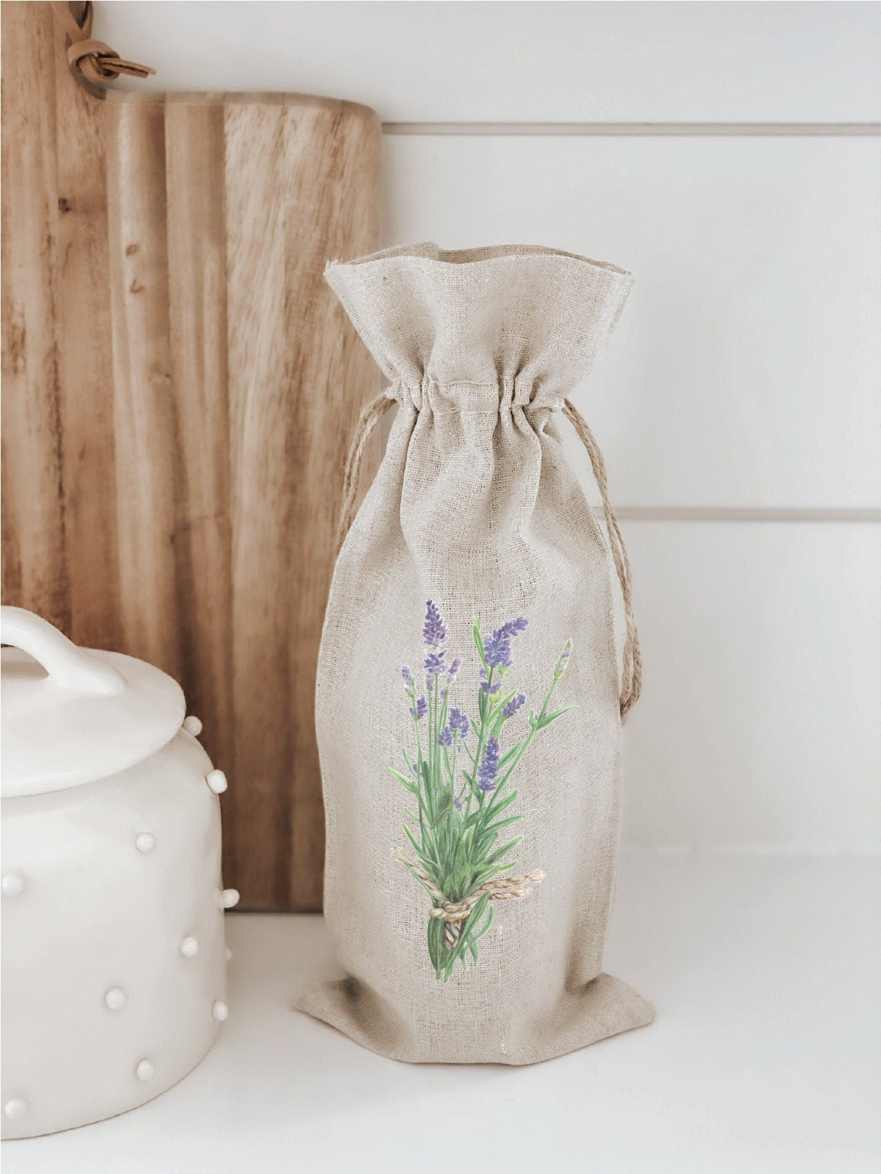 Wine Bag - Lavender Watercolor - Spring Lifestyle Decor, Summer Greenery, Hostess Gift, Birthday Present, All Natural Organic