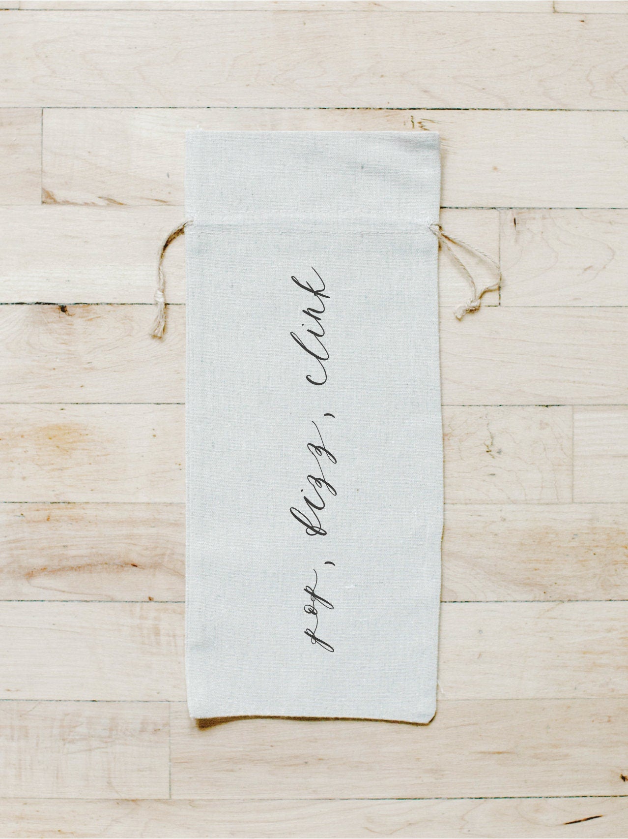 Wine Bag - Pop, Fizz, Clink - Calligraphy, hostess gift or wedding gift, engagement present