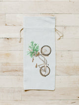 Wine Bag - Floral Bike Watercolor, Spring Lifestyle Decor, Summer Design, Hostess, Wedding Gift, Birthday Present, All Natural Organic
