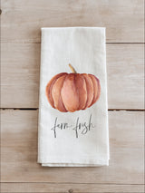 Watercolor Tea Towel - Farm Fresh Pumpkins - fall decor, kitchen, women's gift, flour sack dish cloth, autumn, thanksgiving, seasonal