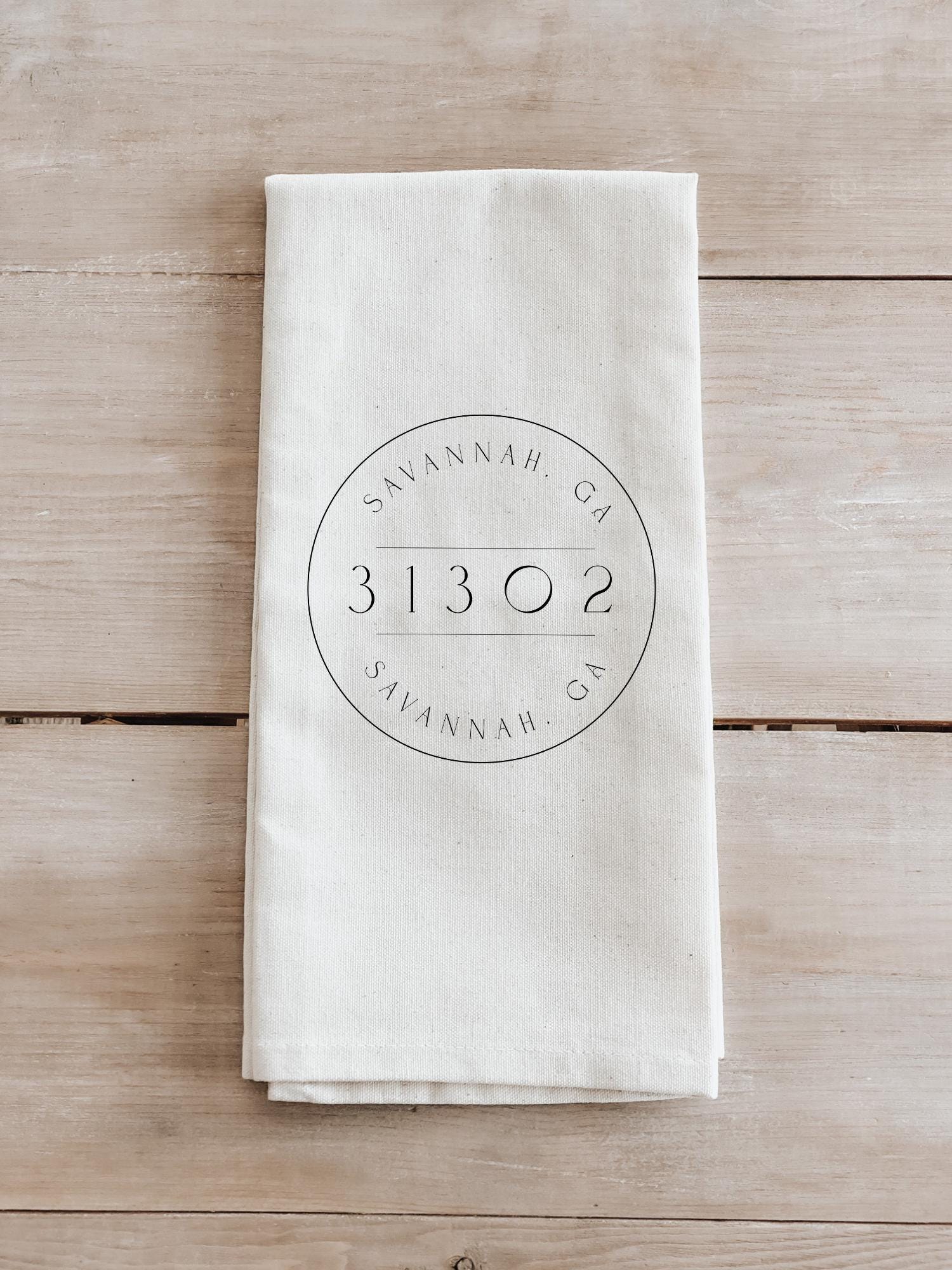 Kitchen Towel -Personalized Postage Stamp Zip Code -housewarming gift, wedding favor, kitchen decor, anniversary present, calligraphy design