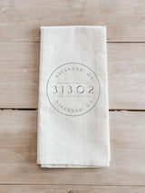Kitchen Towel -Personalized Postage Stamp Zip Code -housewarming gift, wedding favor, kitchen decor, anniversary present, calligraphy design