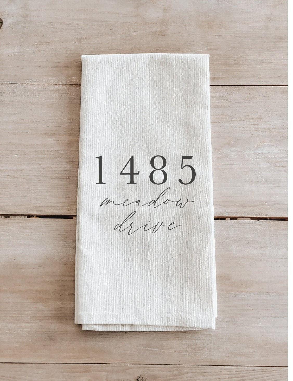 Kitchen Towel - Personalized Address - Number and Road - Made in the USA, housewarming gift, wedding favor, kitchen decor, calligraphy