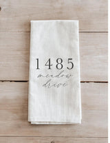 Kitchen Towel - Personalized Address - Number and Road - Made in the USA, housewarming gift, wedding favor, kitchen decor, calligraphy