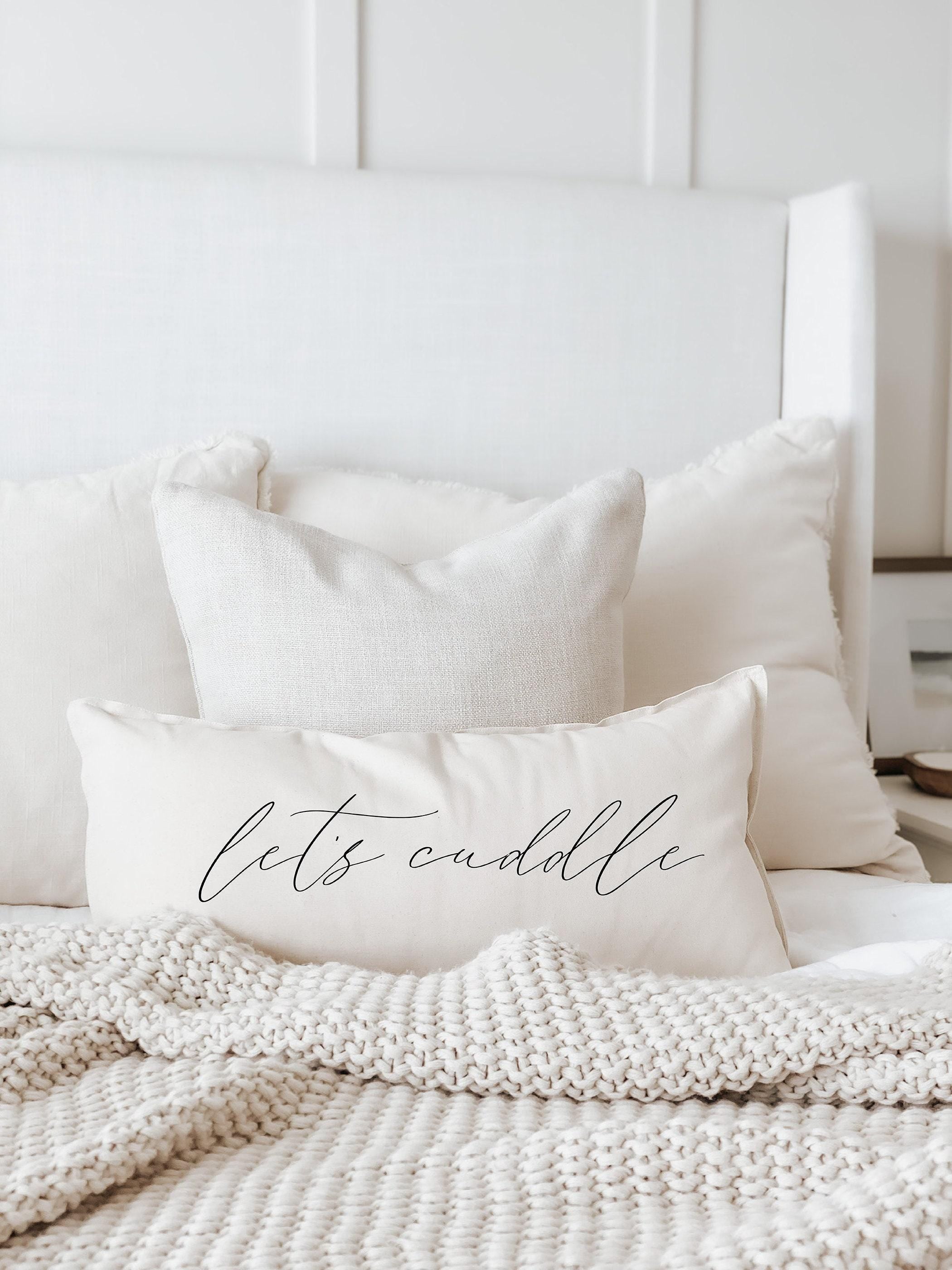 Let's Cuddle Lumbar Pillow: Organic Cotton Calligraphy Home Decor
