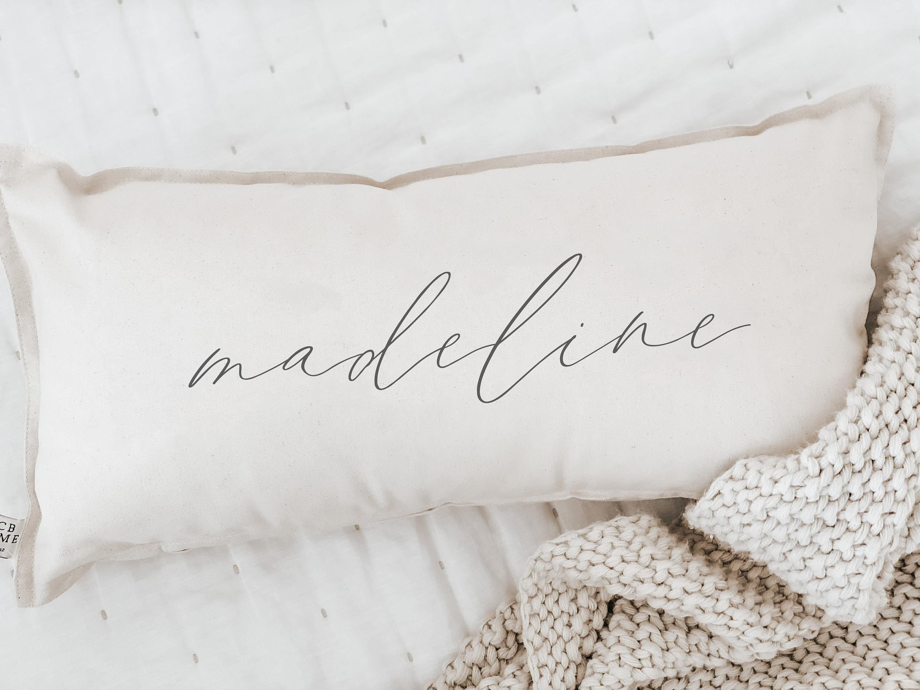 Personalized Calligraphy Lumbar Pillow: Organic Cotton Nursery Decor