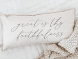 Lumbar Pillow - Great is Thy Faithfulness -  Christian, Verse, Handmade in USA, Calligraphy, Shop Small, Housewarming gift, Cushion Cover
