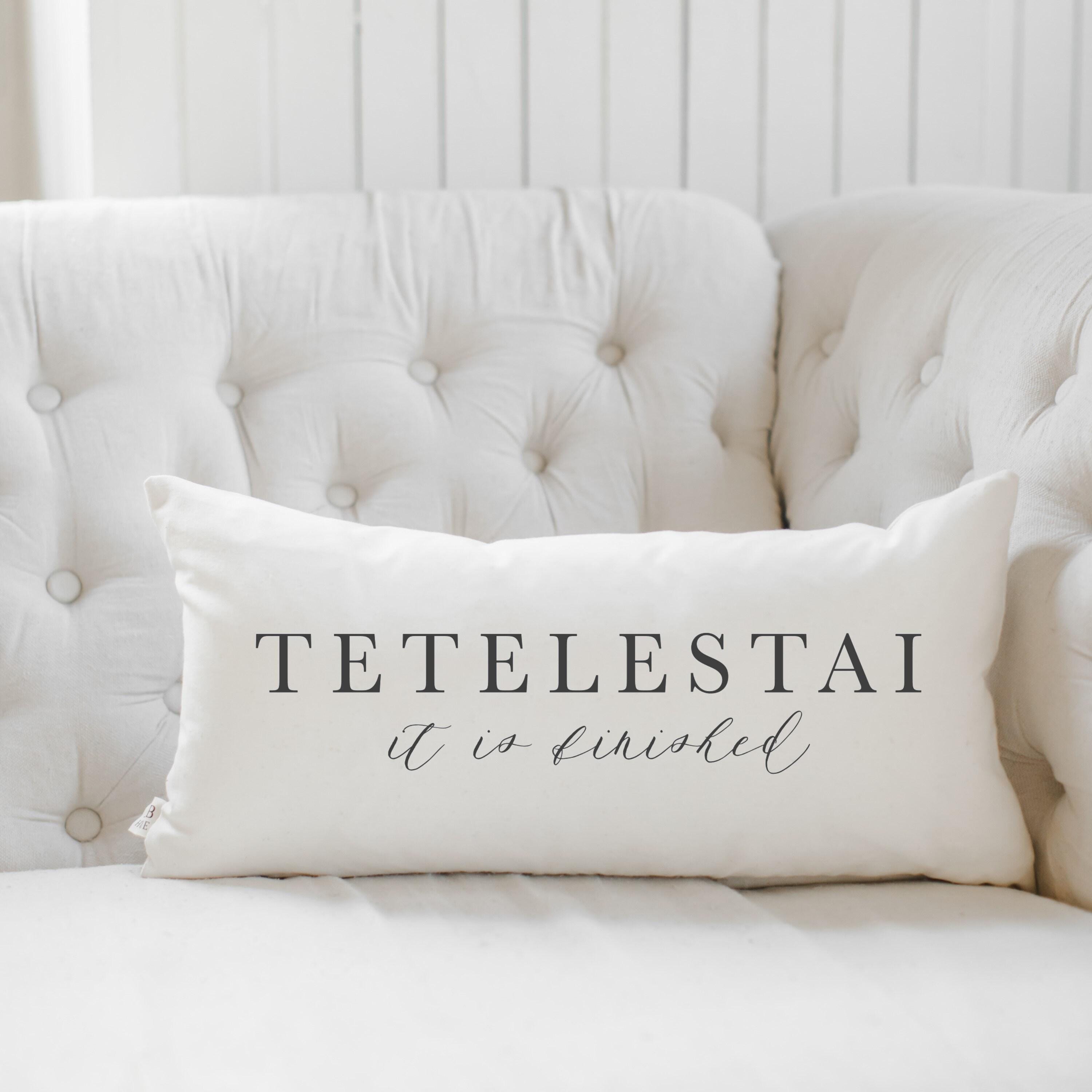 Tetelestai Lumbar Pillow: Handmade Organic Cotton Calligraphy Home Decor