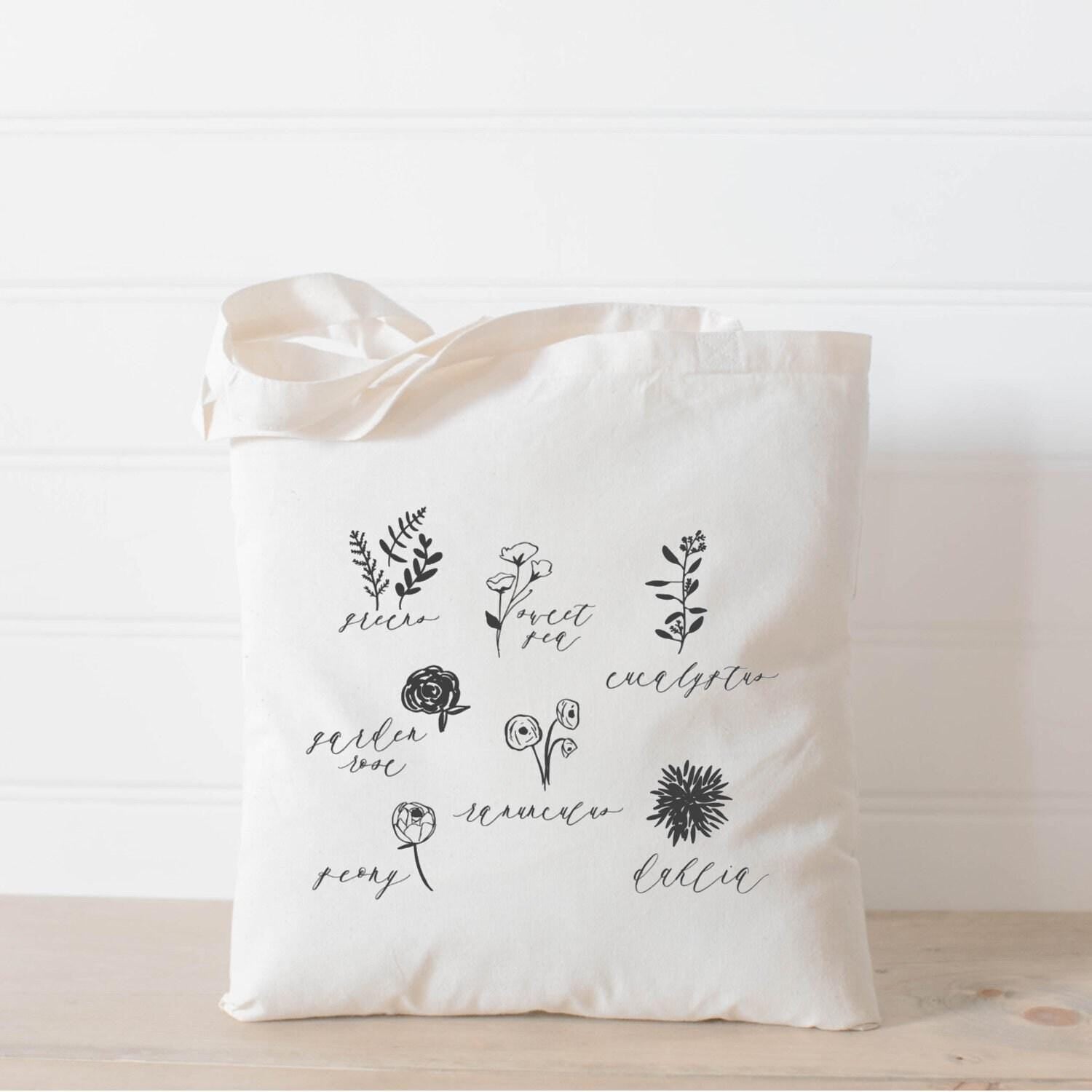 Organic Cotton Flower Types Tote Bag: Botanical Design