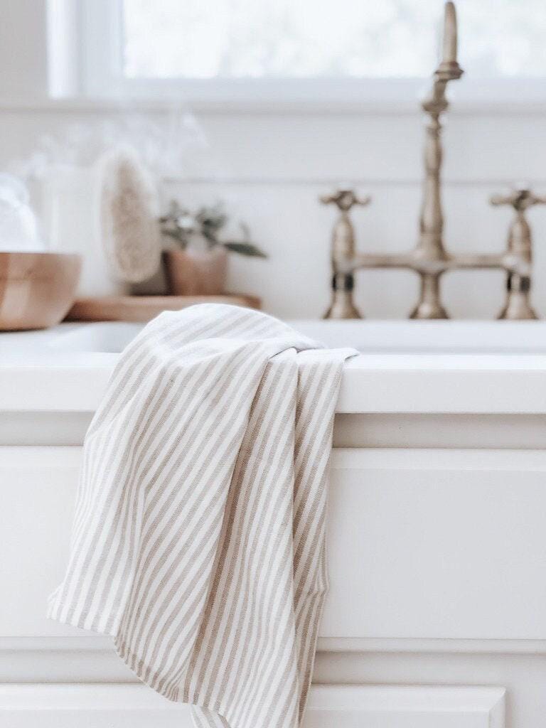 Striped Kitchen Towel - housewarming gift, kitchen decor, cozy home, linen cotton towel