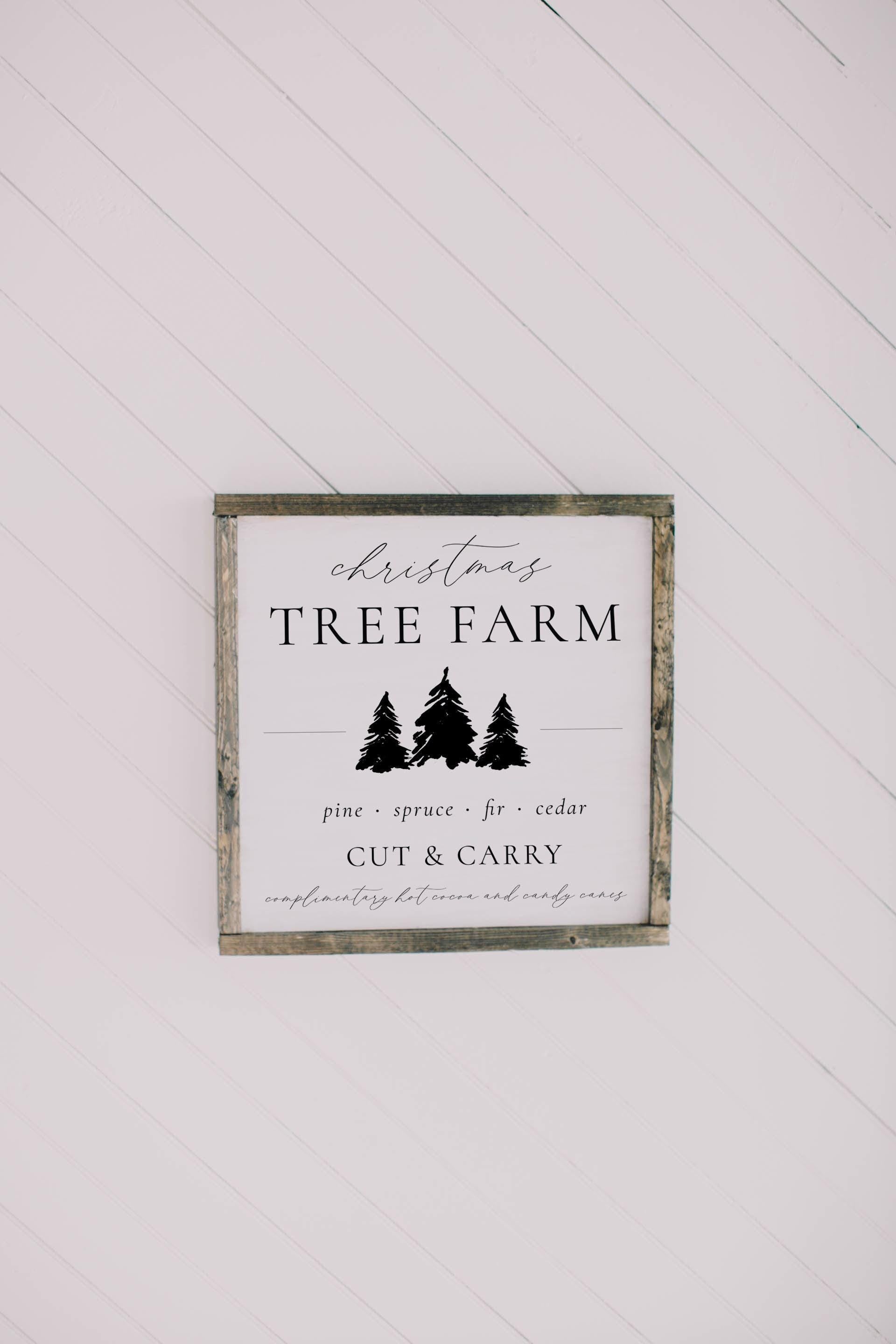 Christmas Wood Framed Sign - Tree Farm - Square - rustic home décor, gallery wall, housewarming gift, framed art, farmhouse style, for her