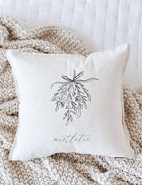 Christmas Throw Pillow - Mistletoe Sketch, Handmade in USA, 100% Organic Cotton, Home Decor, Cute, Housewarming Gift, Holiday Decor
