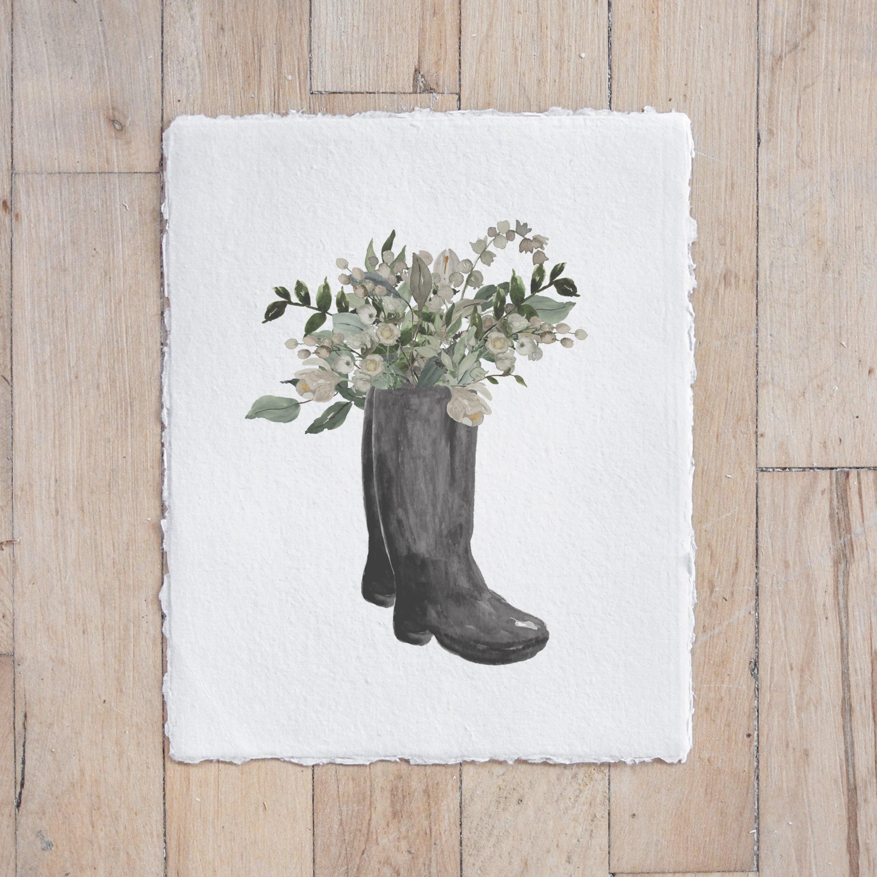 Calligraphy Print - Boots Watercolor, Spring Decor, housewarming gift, farmhouse decor, present, rustic style
