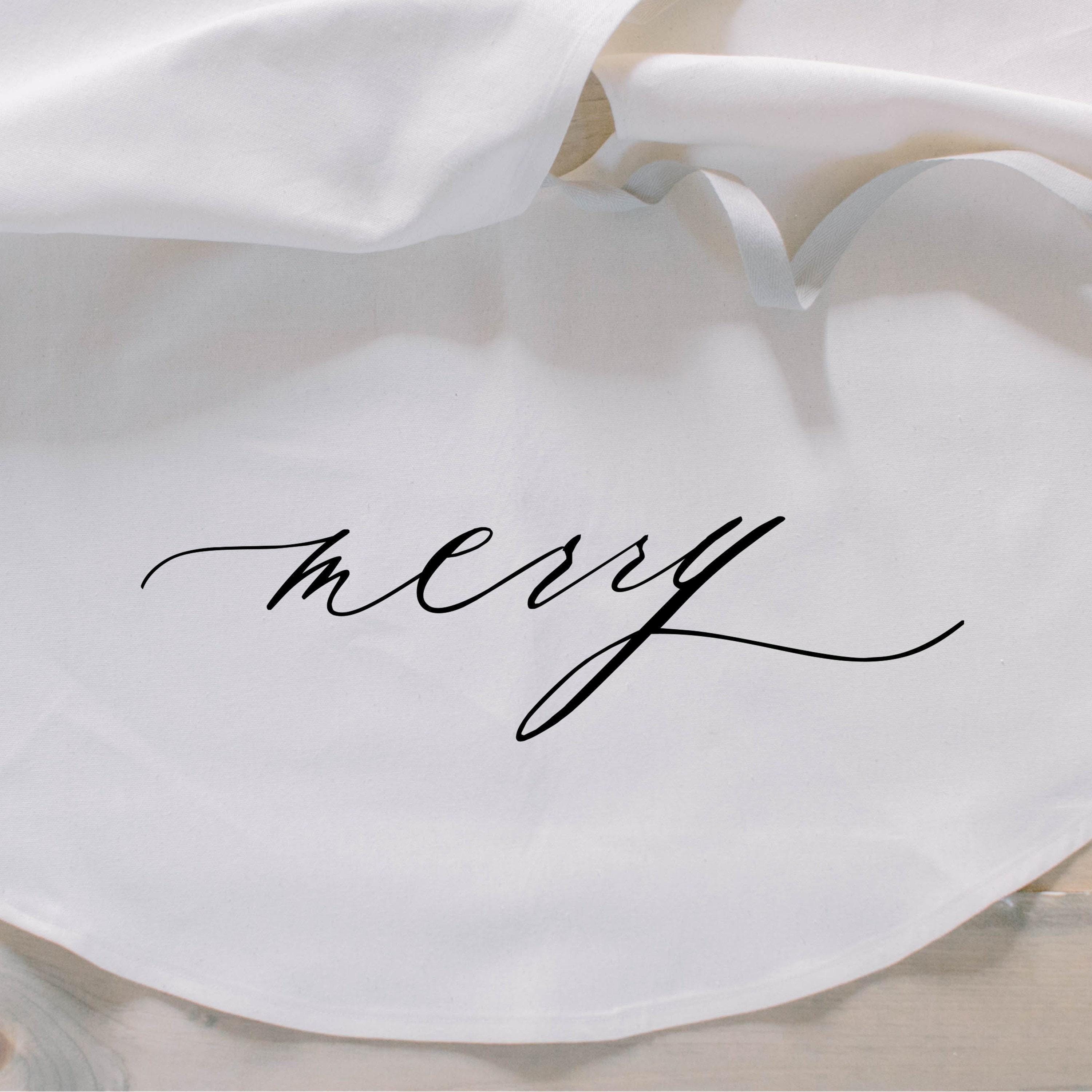 Tree Skirt - Merry Script, Christmas home decor, seasonal, present, seasonal decor, winter, holidays, christmas tree