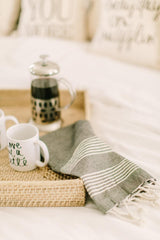 Accent Tea Towel - Grey Striped, present, housewarming, wedding favor, kitchen decor, women's gift, flour sack dish cloth