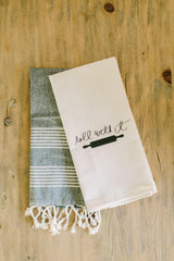 Accent Tea Towel - Grey Striped, present, housewarming, wedding favor, kitchen decor, women's gift, flour sack dish cloth