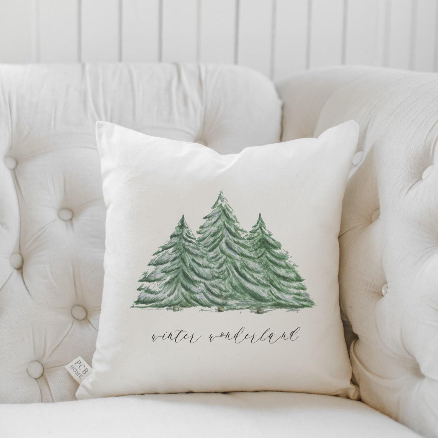 Christmas Throw Pillow -  Winter Wonderland Watercolor, Handmade in USA, 100% Organic Cotton, Home Decor, Cute, Housewarming gift,