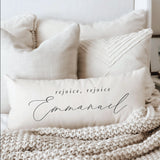 Lumbar Pillow - Rejoice Rejoice Emmanuel, Christmas decor, calligraphy, home decor, holiday, cushion cover, cushion sham, seasonal pillow